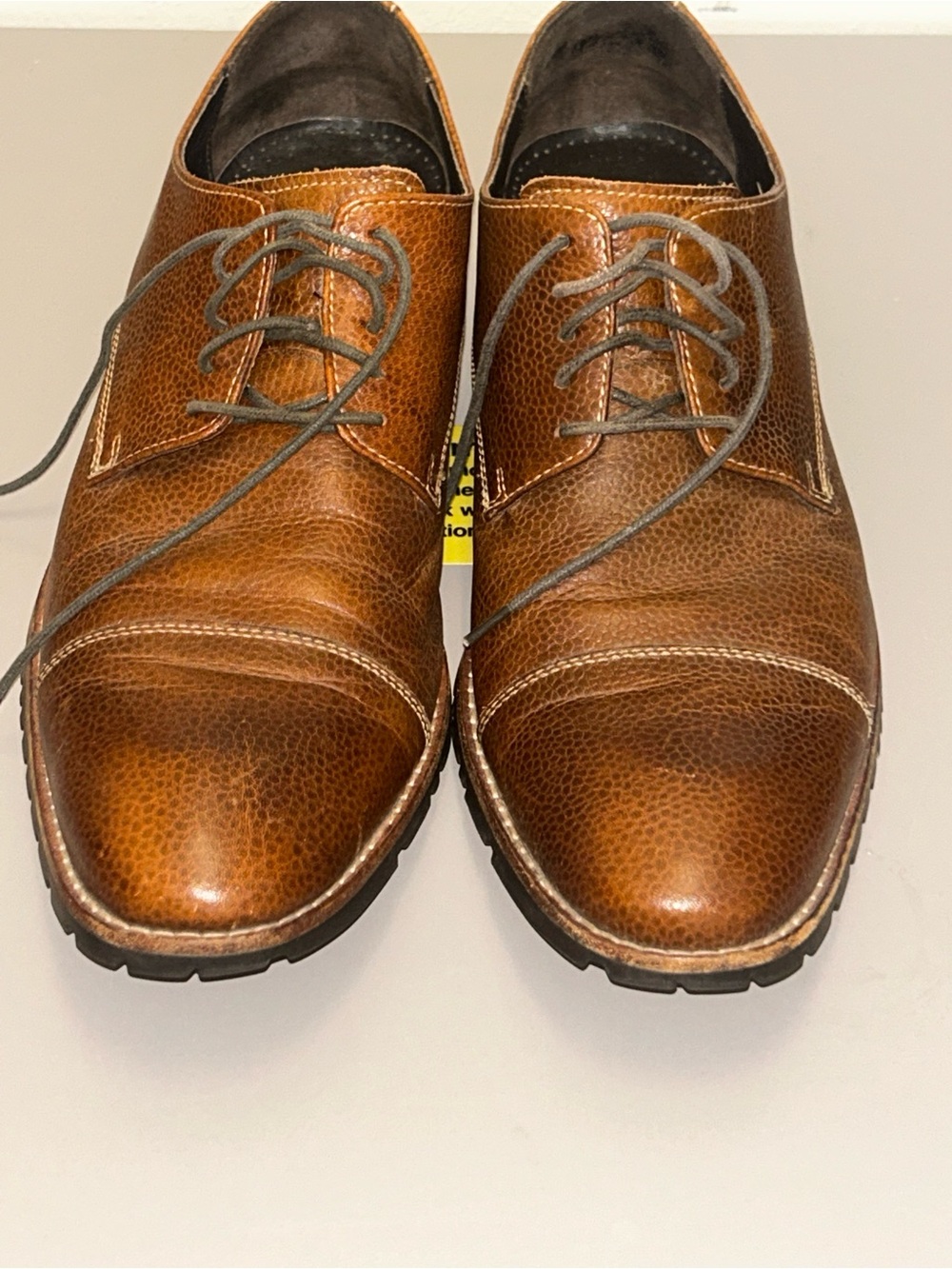 Cole Haan Men's Tan Brown Pebbled Leather Cap-Toe Derby Shoes